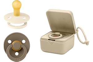 BIBS Schnullerbox Bundle - Bunte Schnuller, Runder Naturkautschuk-Sauger und Sterilisierbox - Komplettes Set für Glückliche Babys, Größe 1 (0-6 Monate), Vanilla