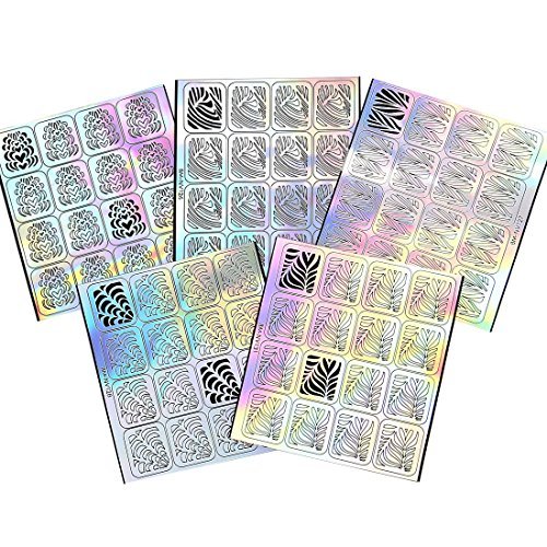 BMC 5 Sheet Holographic Nail Art Vinyl Sticker Guides - Water Marble Collection