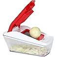AEX 4-in-1 Vegetable Slicer - Durable Food Slicer and Chopper - Manual Food Chopper with Stainless Steel Blades - Vegetable Chopper and Slicer with Container Including Cleaning Kit (Persian Red)