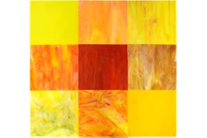 KIPHEPI Lot de 9 feuilles de verre teinté jaune mélangé, 15,2 x 15,2 cm, grands carreaux de mosaïque en verre cathédrale pour travaux manuels, variété de couleurs, kit de vitrail