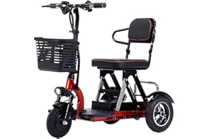 SJAPEX Lightweight Travel Mobility Scooter with Charger and Basket, 3 Wheel Travel Mobility Scooter, Electric Wheelchairs, Motorised Scooter for Elderly People