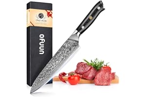oFuun Couteau Cuisine Damas, 20,4 cm Couteau de Chef Japonais en Acier Damas 67 Couches, Couteaux de Cuisine Professionnelle, G10 Manche Ergonomique avec Boîte Cadeau
