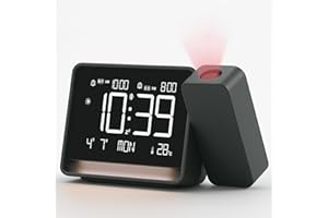 ‎VORRINC VORRINC Projektionswecker mit Bluetooth-Zeitsynchronisation, 180° drehbare Projektion, Dimmer, Schlummerfunktion, Temperaturanzeige und USB-Ladeanschluss, Digitalwecker für die ganze Familie
