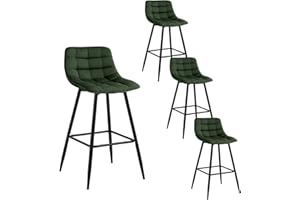 WOLTU 4 X Tabouret de Bar Bistro Chaise de Bar Assise rembourrée en Velours avec Pieds et Repose-Pieds en métal,Vert Foncé BH143dgn-4