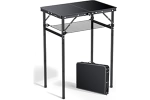 Anbte 2ft Folding Camping Table Max 74 cm, 3 Adjustable Heights Aluminum Small Folding Table with Storage Net & Portable Handle, Lightweight, for Travel Outdoor Beach Picnic Indoor, 60 x 40 cm, Black