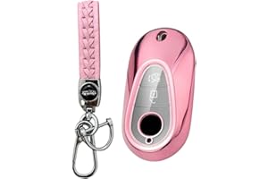 MEDZUK Etui na kluczyki kompatybilne z Mercedes-Benz GLC X254 2022-2024 2025, etui na kluczyki samochodowe z ochroną, akcesoria obudowy kluczyka z breloczkiem do kluczy (różowe)