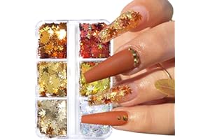 MISSJELLY 6 Farbe Herbst Nägel Glitzer Pailletten, 3D Holographic Fall Glitzer für Nägel, Maple Leaf Gold Nagel Sequins Stickers Nagel Deko Herbst Nägel Glitzer