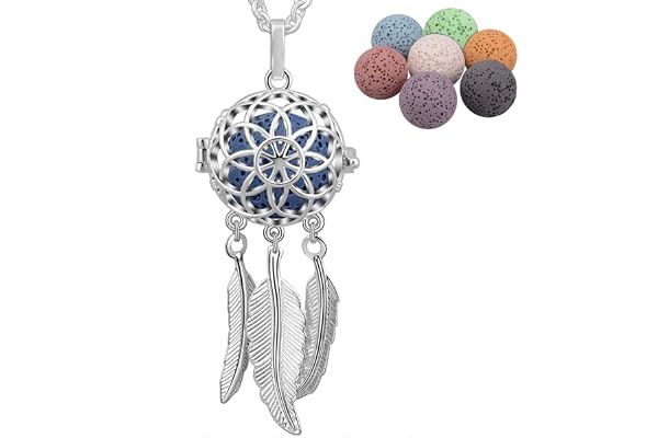 INFUSEU Colliers Longs pour Femme, Diffuseur D'aromathérapie pour Huiles Essentielles Pendentif Attrape rêves Plaqué Argent Diffuseur Bohème Cadeau D'anniversaire pour Vos Femmes