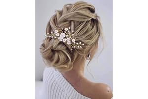 Edary Bridal Wedding Flower Hair Combs Gold Crystal Bridal Headpiece Pearl Hairclips Pink Bead Hair Accessories for Women and Girls (Gold)
