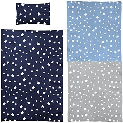 Aminata Kids Cute Boys Toddler Bed Linen 100 x 135 cm Stars Fluffy Cotton Serenity Blue White Single Duvet Cover Quilt for Children Blue Star Design