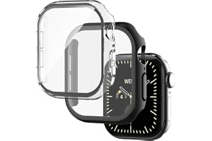 Pollachi [2 stycken svart härdat glasfodral för Apple Watch Series 12 46 mm, Apple Watch Series 12 hårt fodral hårt skydd ult