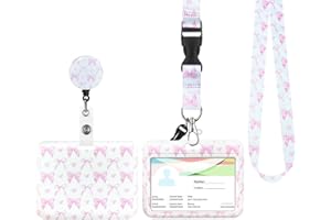 ZREBCLEY Porte Badge Cordon Tour de Cou, Porte-cartes avec Swivel Lobster Clasp Rétractable pour Cartes d'transport d'étudiant d'infirmière, Carte de Bureau (Nœud rose)