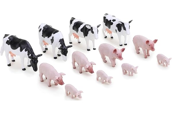 Toyland® Ensemble d'Animaux de Ferme à l'Échelle 1:32 - Collection de la Ferme - Animaux à Collectionner (12 Vaches et Porcs)