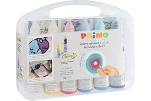 PRIMO Morocolor, Set Window Color, 6 Gouachefarben zum Erstellen repositionierbarer Formen, Gouache zum Malen mit Anbringen und Entfernen, Intensive, lebendige und dauerhafte Farben, Sicher