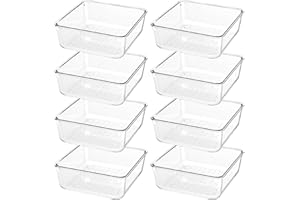 GIKLUX Set di 8 Organizer Cassetti Cucina Trasparente, Plastica Organizer per Cassetti Bagno Scrivania Letto Scatole Cassetto, per Contenitori Trucchi, Posate, Gioielli, Organizzatore Cassetti Portaoggetti