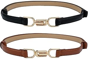 Fadcaer 2-pak cienki damski pasek regulowany damski wąski skórzany pasek brązowy czarny pas biodrowy dekoracyjny pas do sukienki, Jak pokazano, rozmiar uniwersalny