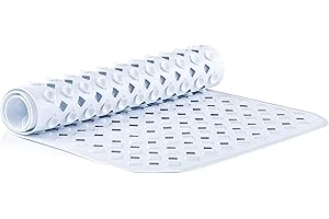 TranquilBeauty Non-Slip Bath Mat | Diamond Cut White 88x40cm/35x16in With Suction Cups | Machine-Washable, Shower Mat Ideal for Elderly & Children