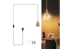 JZCDR Suspension Luminaire avec Prise Vintage Doré Lampe Suspendue E27 Douille avec Cordon et Interrupteur 3,5m Cable Douille de Lampe DIY Lumière Pendante Industrielle pour Chambre Salon Cuisine
