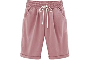 Elonglin Pantaloncini Donna Estivi in Cotone Taglie Forti a Vita Alta sopra Ginocchio Casual Larghi con Cintura Elastica Tasche Laterali