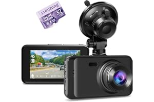 SSONTONG Dash Cam with Card, 1080P FHD Dashcam Front Dash Cams DVR Dashboard Camera, Dash Camera with Night Vision, 170°Wide Angle 3”IPS Screen Dash-cam Loop Recording G-sensor Motion Detection Parking Mode