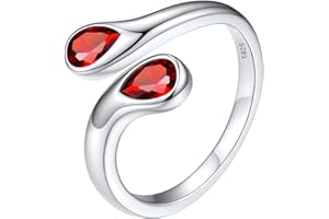 Silvora Adjustable Sterling Silver Open Ring for Women, Cubic Zirconia Birthstone Thumb Rings