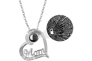 Emibele Mother's Day Heart Necklace, I Love You in 100 Languages Mom Necklace, Romantic Love Letter Silver Necklace for Women, Dainty Jewelry Gifts for Mama Grandma, Silver