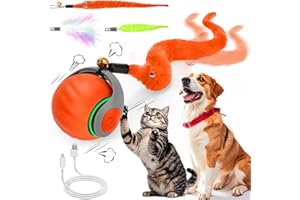 NEOVSUNY Giocattolo interattivo per Gatti,Palla Elettrica, Dotato di USB Ricaricabile,Elettrico palla Rotante a 360 Adatta per Gatti e Cani,2025 Nuovo Stile(arancione)
