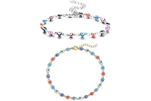 TOZBLEU 2 pcs Tobilleras de cuentas coloridas Beach,pulseras tobilleras mujer,pulseras de tobillo de plata, joyería ajustable para pie de playa de verano para mujeres y niñas