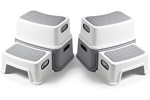 DEANIC Sgabello Bagno Bambini, Antiscivolo Scaletta 2 Gradini Bambini, 30cm(L) X37.5cm(L) X25cm(H) Gradino Bambini (2-Pack Grigio)