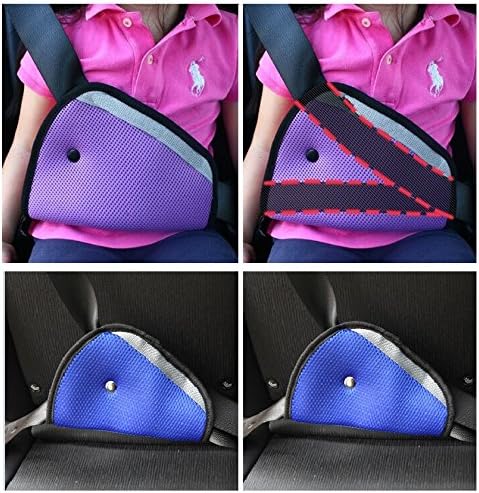 Fontee Baby Pack of 2 Car Safety Belt Regulator for Children, Safety Belt Fixing Device for Children, Safety Cover Harness Strap,Seat Belt Adjustable Knob Belt, Blue