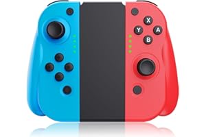 Vinkarpe Switch Controller, Wireless Gamepad Controllers für Switch/OLED/Lite mit Dual Motor/6-Axis Gyroskpo/Aufwachfunktion/Screenshot, 2 L/R Controller mit Einen Ständer - Blau und Rot
