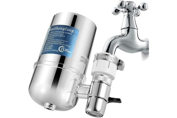 Filtre à Eau du Robinet, 8 Couches de Purification au Charbon et Céramique, Enlève Impuretés, Chlore, Eau de Javel, vers, Installation Facile - S’adapte sur Tous Les Robinets Standards