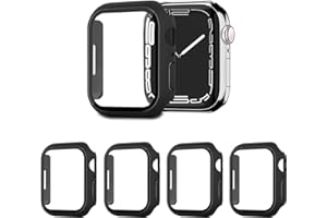 AOTUAO 4 Stück Hülle mit Displayschutz Für Apple Watch Series 9 8 7 45mm, PC Rundum Schutzhülle Kratzfest Schutzfolie Schutz Case für iWatch Series 9 8 7 45mm (4 Schwarz)