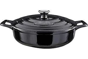 LA CUISINE FOR LIFE La Cuisine Pentola bassa in ghisa smaltata 3,5 litri 28 cm, rivestimento interno in smalto nero opaco, adatta al forno