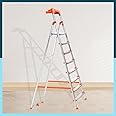 Houza 8-Step Foldable Aluminium Ladder for Home with Tool Tray | Anti-Slip Shoes | Slip Prevention Steps | Durable, Heavy Duty, Safe & Stylish | Made in India (Orange) | 5-Year Warranty