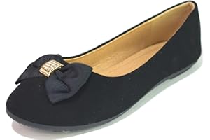 AIR FOOT Girls Ballet Bow Flats Girls Black Ballerina Slip on Shoes School Ladies Black Flats UK Sizes 10-5