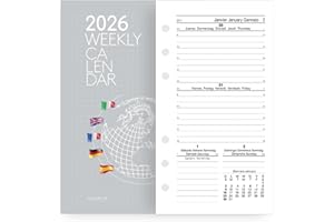 INTEMPO. Ricambio Agenda 2026 Settimanale 12 Mesi Carta Bianca Formato 17x9 cm