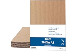 ANHELUS PAPER & DECO 20 Fogli di Cartone Ondulato 4mm Formato A3 (420x297mm) - Cartone Corrugato 4mm - Per Modellismo, inserti per imballaggio, Spedizzione - Fogli di cartone rigido per Artigianato