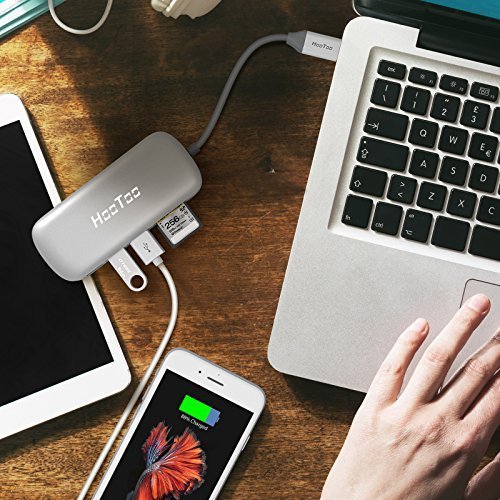 HooToo USB-C Hub Type-C Hub mit drei USB 3.1 Gen 1 Anschlüssen, HDMI, SD-Kartenleser (Stromversorgung für type-c Aufladung, Plug und Play, Aluminiumlegierung) für 2016 Macbook und Chromebook Pixel, Silber - 7