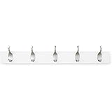 Amazon Basics - Rettangolare Legno Appendiabiti da parete, 5 ganci moderni 57 cm, Bianco