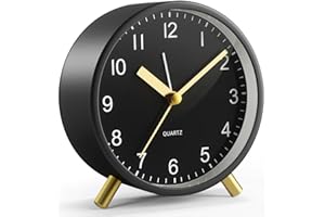 YouJabz Reloj Despertador Analógico, Súper Silencioso sin Tictac con Luz Nocturna, Funciona con Batería, Reloj Despertador de Metal Redondo de Moda para Oficina, Dormitorio, Ancianos, Adultos, Niños