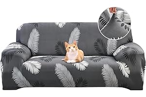 Jaotto Housse de Canapé Extensible 2 Place Couverture Canapé avec Accoudoirs Moderne Couvre Canapé Elastique Universelle Revêtement de Canapé Housse de Protection,Plume Grise
