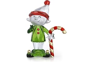 Swarovski Holiday Cheers Dulcis Elfe und Zuckerstange, Festliche Kristallfigur mit Grünem Outfit, Köstlicher Zuckerstange, Champagner-goldfarbenen Akzenten und 350 Facetten, Größe: 6 x 2.8 x 4.3 cm