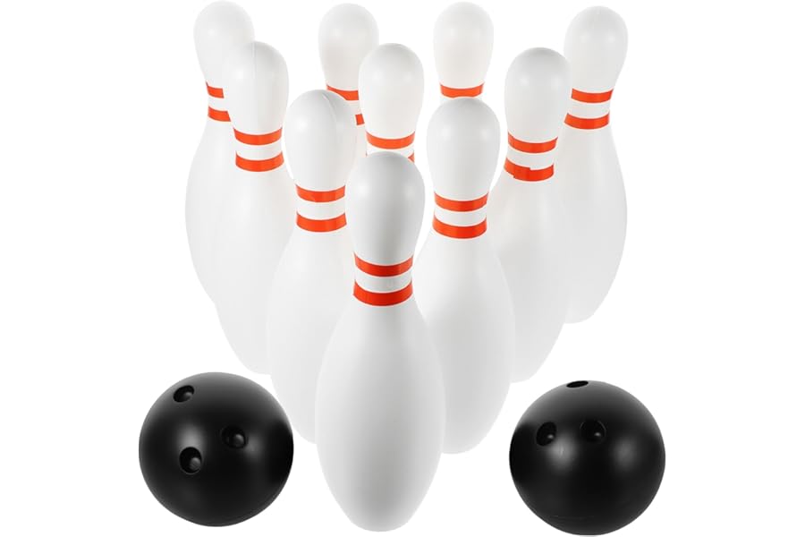 Garneck 12pcs Large Bowling Play with White Pins and Random Color Balls Outdoor Indoor Sports for Childrens Educational and Family Interaction Games Random Color