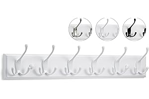 LARHN Appendiabiti da Parete Bianco - 6 Ganci Tripli - 59 cm - Attaccapanni da Muro Moderno in Legno per Ingresso, Cameretta e Bagno