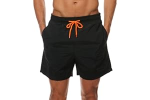 Arcweg Men's Swim Shorts Swim Trunks with Mesh Lining Quick Dry Men Swimming Shorts with 3 Pockets Beach Shorts Black Board Shorts Swimwear Surf Shorts