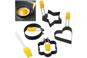 Euablfo 4 Spiegeleiform,Pancake Form,Antihaftbeschichtete Herz Eierringe mit Klappgriffen,Pancake Egg Ring Omelettform für Pfanne Spiegeleier Sandwiches Hackbraten
