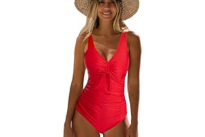 NLAND Costume Intero Donna da Contenitivo Increspato Controllo della Pancia Scollo a V da Bagno Costume Halter Spalline Regolabili Coulisse sul Petto Push Up