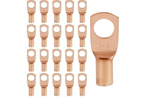 QIDARUSXL 20-Pack Cable Lugs Set - 6mm² Pipe Terminals & M6 SC Ring Terminals, Thickened Galvanised Copper, Uninsulated for Car/Industrial Electrical(Golden, SC6-6)