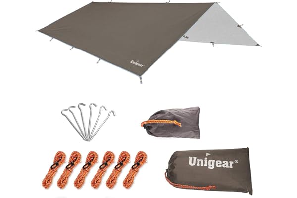 Unigear Bâche de Tente imperméable pour hamac avec œillets, piquets 6/8, Cordes 6/8, Protection Contre la Pluie, Protection Solaire, compacte pour extérieur, Camping, randonnée, hamac